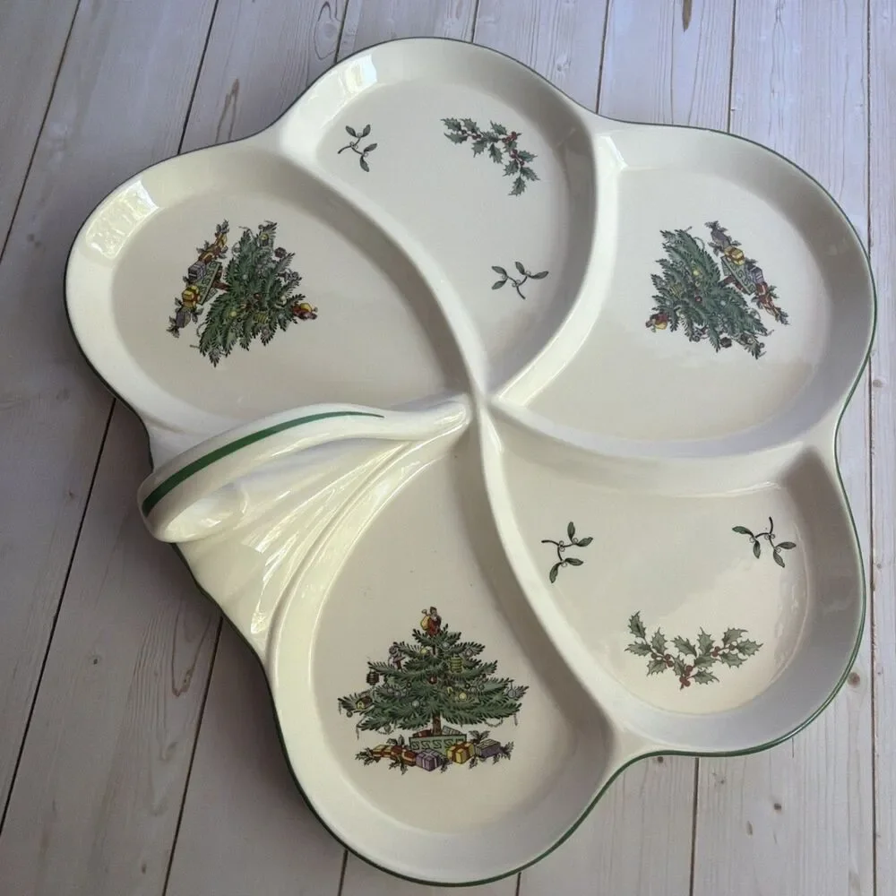 Spode Porcelain Christmas Tree Pattern Handled Hors d'Oeuvre Tray S3324-Z